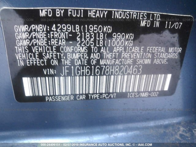 JF1GH61678H820463 - 2008 SUBARU IMPREZA 2.5I BLUE photo 9