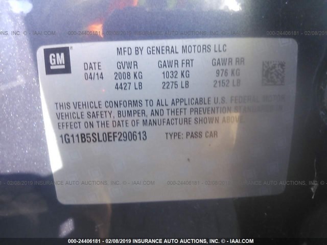 1G11B5SL0EF290613 - 2014 CHEVROLET MALIBU LS BLUE photo 9