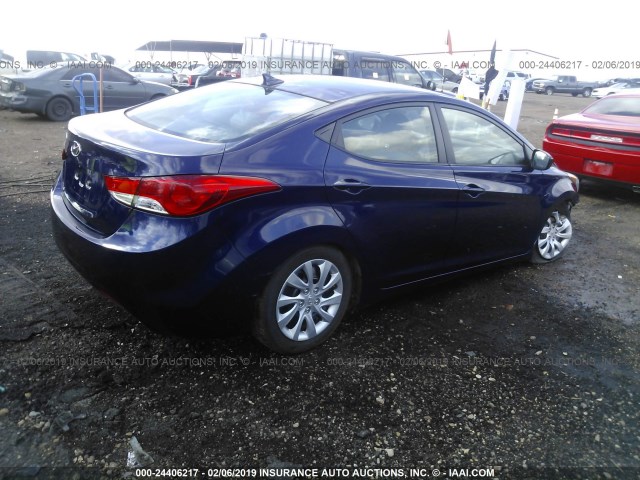 5NPDH4AEXCH134758 - 2012 HYUNDAI ELANTRA GLS/LIMITED BLUE photo 4