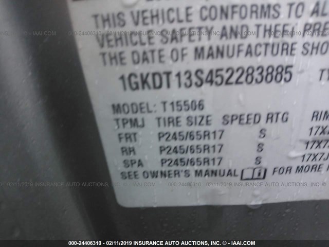 1GKDT13S452283885 - 2005 GMC ENVOY SILVER photo 9