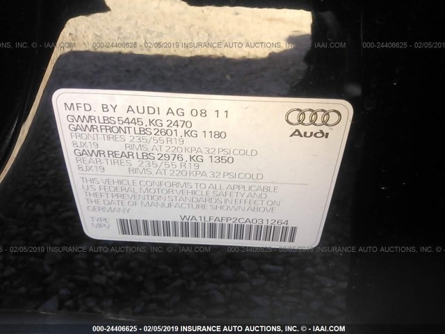 WA1LFAFP2CA031264 - 2012 AUDI Q5 PREMIUM PLUS BLACK photo 9