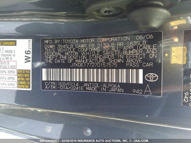 JTKDE177270157575 - 2007 TOYOTA SCION TC GRAY photo 9