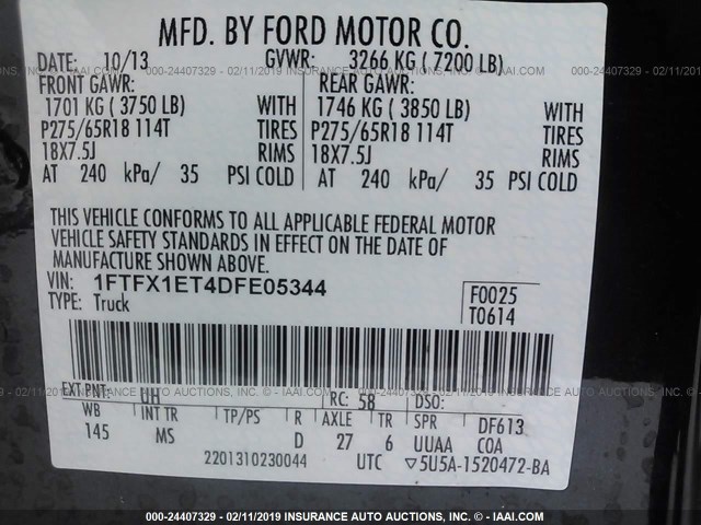1FTFX1ET4DFE05344 - 2013 FORD F150 SUPER CAB BLACK photo 9