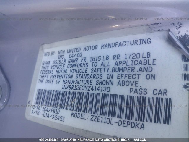 1NXBR12E3YZ414130 - 2000 TOYOTA COROLLA VE/CE/LE BEIGE photo 9