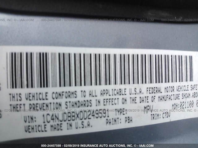 1C4NJDBBXDD249591 - 2013 JEEP COMPASS SPORT BLUE photo 9