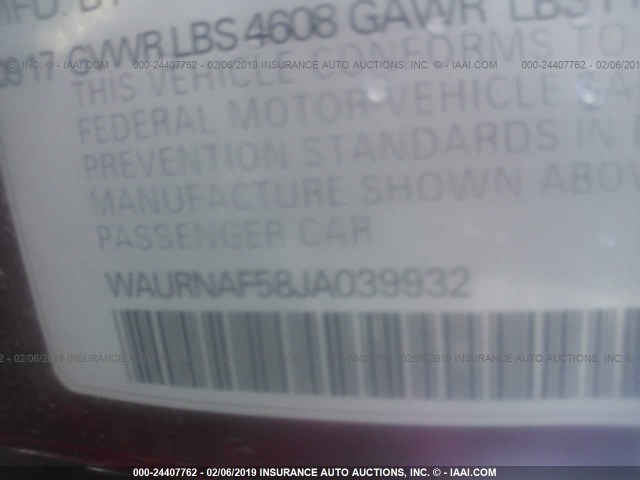 WAURNAF58JA039932 - 2018 AUDI A5 PRESTIGE RED photo 9