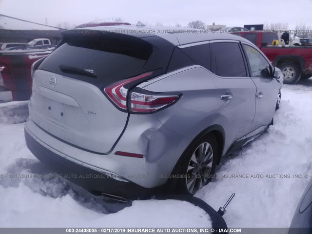 5N1AZ2MH4FN262651 - 2015 NISSAN MURANO S/SL/SV/PLATINUM SILVER photo 4