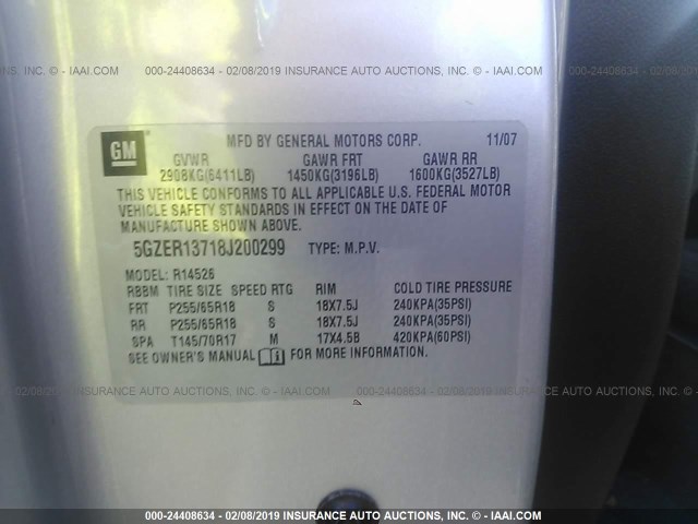 5GZER13718J200299 - 2008 SATURN OUTLOOK XE SILVER photo 9