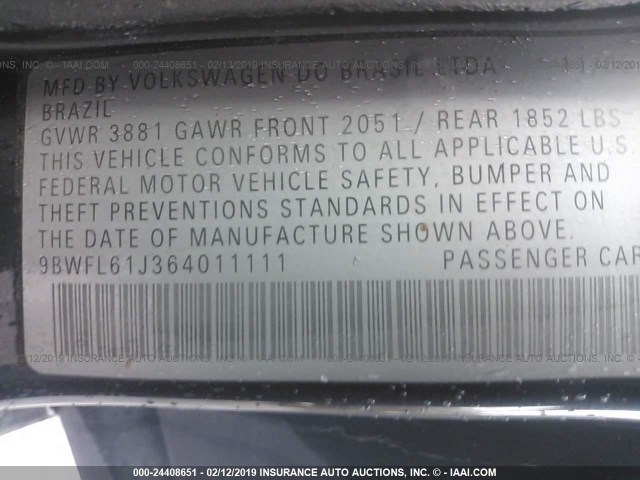 9BWFL61J364011111 - 2006 VOLKSWAGEN GOLF GL GRAY photo 9