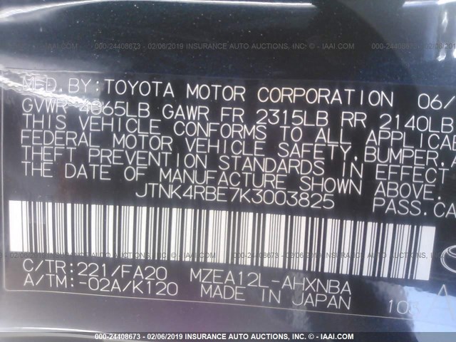 JTNK4RBE7K3003825 - 2019 TOYOTA COROLLA SE/XSE BLUE photo 9