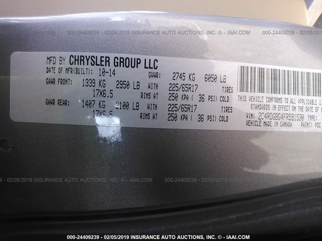 2C4RDGBG4FR591530 - 2015 DODGE GRAND CARAVAN SE SILVER photo 9