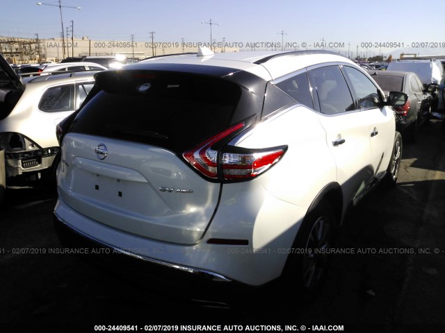 5N1AZ2MH6GN150001 - 2016 NISSAN MURANO S/SL/SV/PLATINUM WHITE photo 4