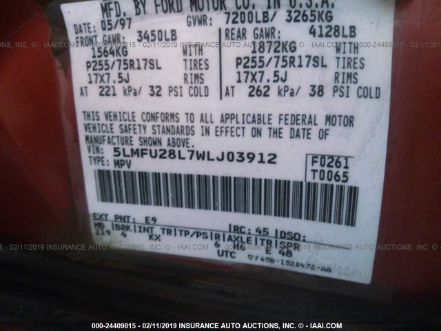 5LMFU28L7WLJ03912 - 1998 LINCOLN NAVIGATOR RED photo 9