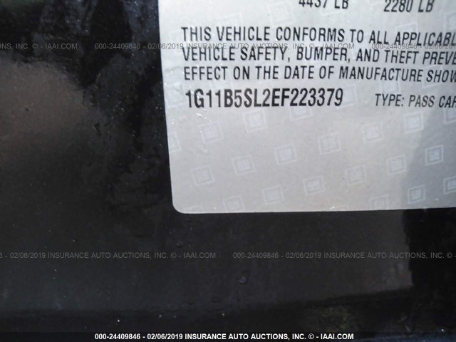 1G11B5SL2EF223379 - 2014 CHEVROLET MALIBU LS BLACK photo 9