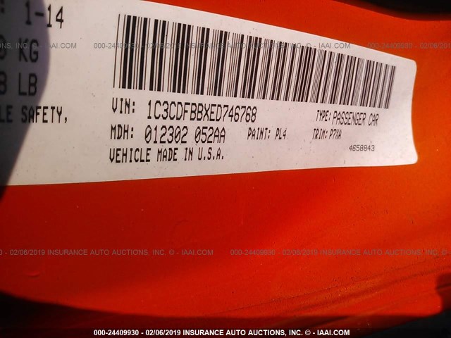 1C3CDFBBXED746768 - 2014 DODGE DART SXT ORANGE photo 9