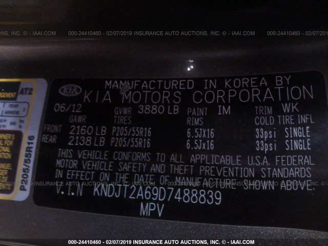 KNDJT2A69D7488839 - 2013 KIA SOUL +/!/SPORT GRAY photo 9