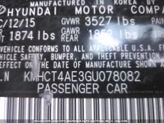 KMHCT4AE3GU078082 - 2016 HYUNDAI ACCENT SE GRAY photo 9