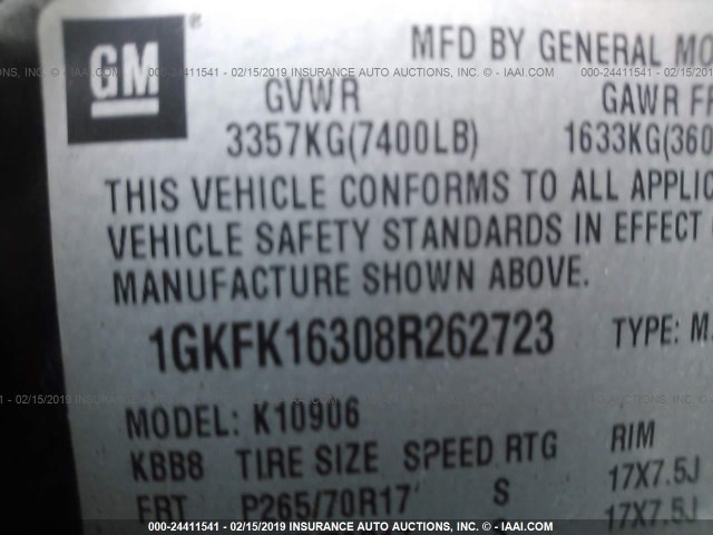 1GKFK16308R262723 - 2008 GMC YUKON XL K1500 BLACK photo 9