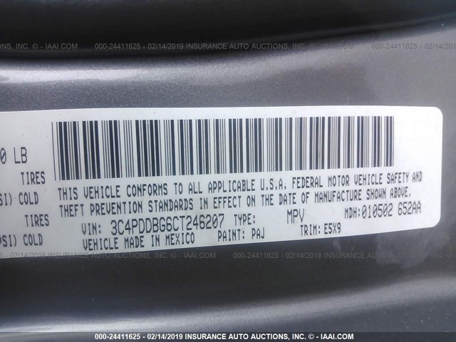 3C4PDDBG6CT246207 - 2012 DODGE JOURNEY SXT GRAY photo 9