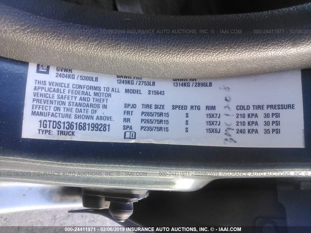 1GTDS136168199281 - 2006 GMC CANYON BLUE photo 9