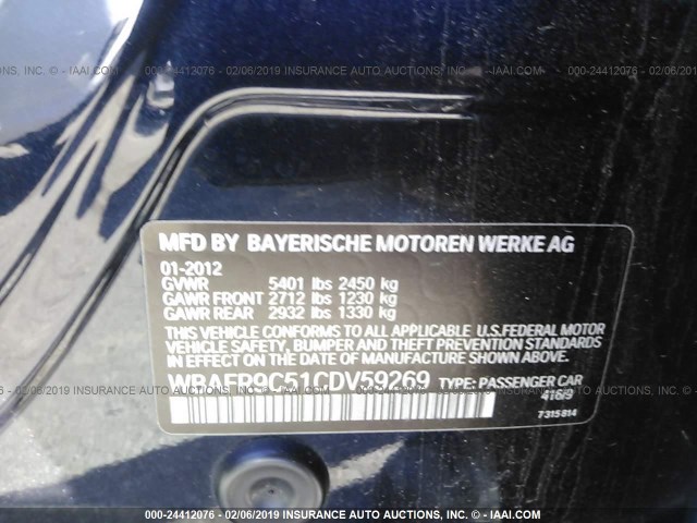 WBAFR9C51CDV59269 - 2012 BMW 550 I BLUE photo 9
