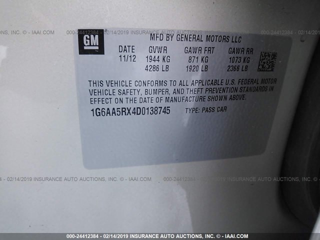 1G6AA5RX4D0138745 - 2013 CADILLAC ATS TAN photo 9