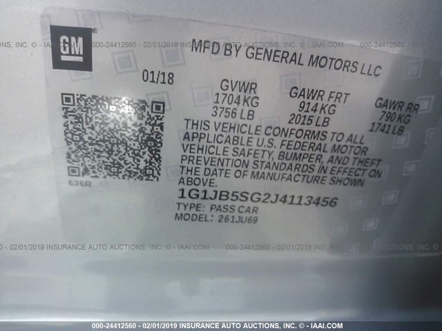 1G1JB5SG2J4113456 - 2018 CHEVROLET SONIC LS 银色 照片 9