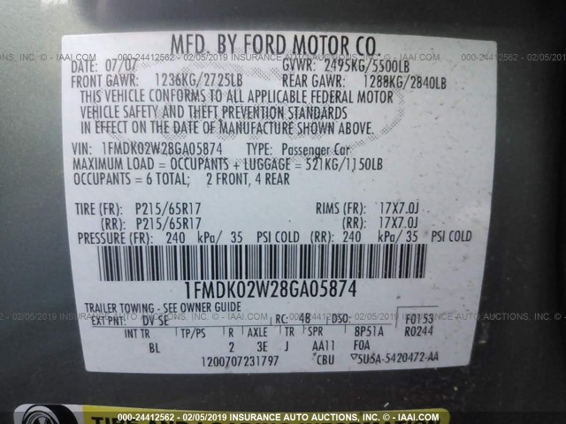 1FMDK02W28GA05874 - 2008 FORD TAURUS X SEL GREEN photo 9