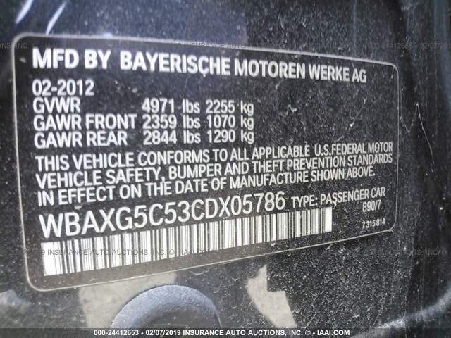 WBAXG5C53CDX05786 - 2012 BMW 528 I GRAY photo 9