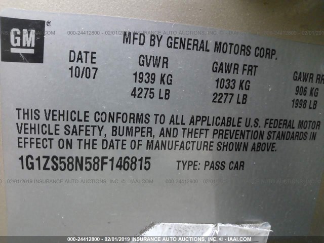 1G1ZS58N58F146815 - 2008 CHEVROLET MALIBU LS GOLD photo 9