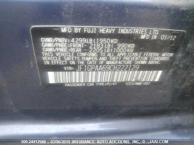 JF1GPAA69CH222129 - 2012 SUBARU IMPREZA ლურჯი ფოტო 9