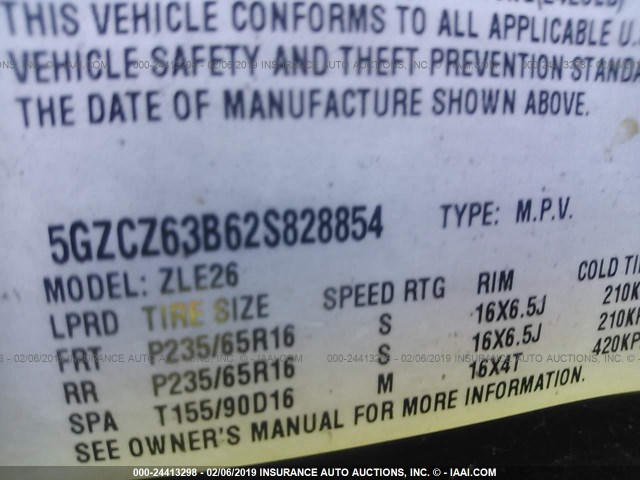 5GZCZ63B62S828854 - 2002 SATURN VUE BLACK photo 9