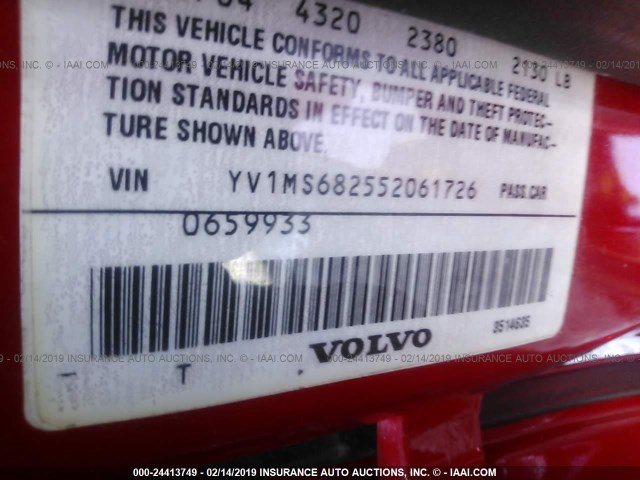 YV1MS682552061726 - 2005 VOLVO S40 T5 RED photo 9