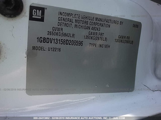 1GBDV13158D206596 - 2008 CHEVROLET UPLANDER INCOMPLETE WHITE photo 9