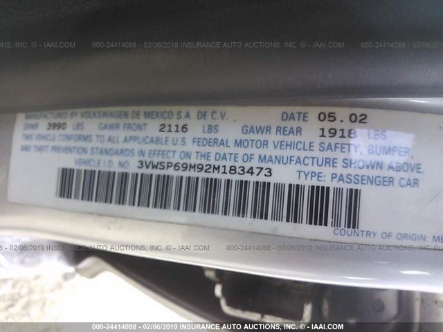 3VWSP69M92M183473 - 2002 VOLKSWAGEN JETTA GLS TDI SILVER photo 9