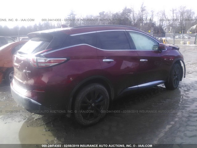 5N1AZ2MH6JN130421 - 2018 NISSAN MURANO S/SL/SV/PLATINUM MAROON photo 4