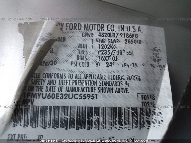 1FMYU60E32UC55951 - 2002 FORD EXPLORER SPORT SILVER photo 9