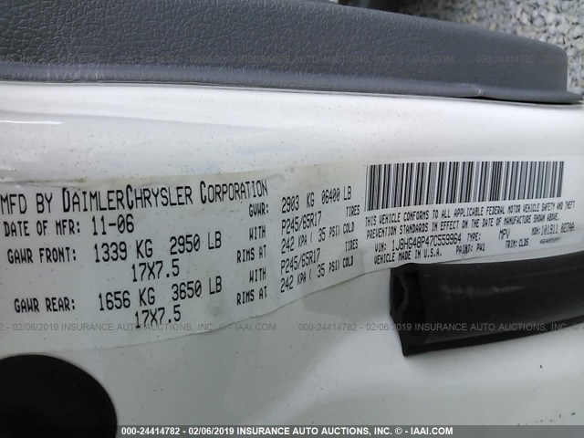 1J8HG48P47C559964 - 2007 JEEP COMMANDER WHITE photo 9