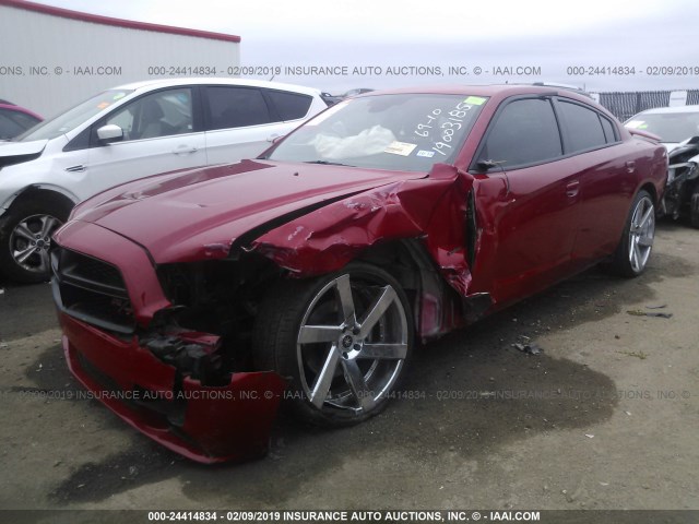 2C3CDXCT4CH123353 - 2012 DODGE CHARGER R/T RED photo 2