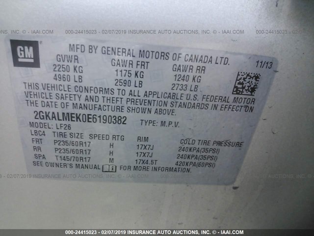 2GKALMEK0E6190382 - 2014 GMC TERRAIN SLE Champagne photo 9