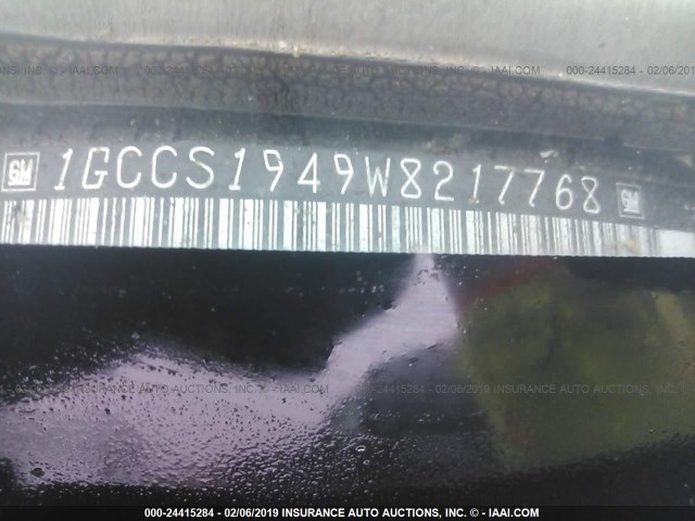 1GCCS1949W8217768 - 1998 CHEVROLET S TRUCK S10 WHITE photo 9