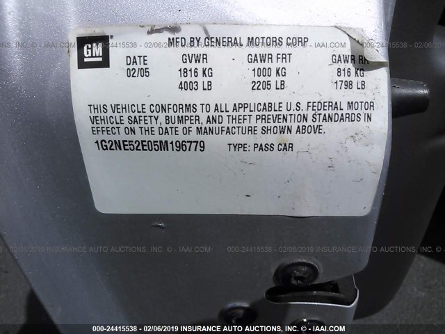 1G2NE52E05M196779 - 2005 PONTIAC GRAND AM SE SILVER photo 9