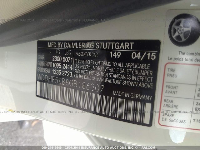 WDDHF5KB8GB186307 - 2016 MERCEDES-BENZ E 350 WHITE photo 9