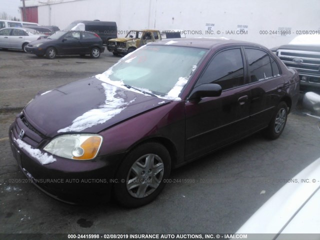 2HGES16533H582802 - 2003 HONDA CIVIC LX MAROON photo 2