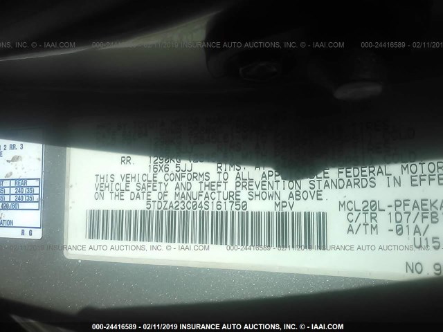 5TDZA23C04S161750 - 2004 TOYOTA SIENNA CE/LE SILVER photo 9