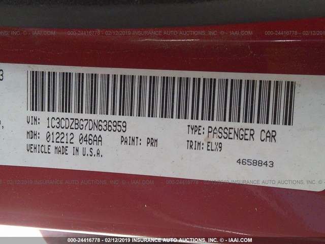 1C3CDZBG7DN636959 - 2013 DODGE AVENGER R/T RED photo 9