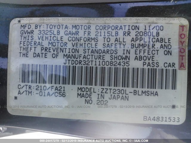 JTDDR32T110082435 - 2001 TOYOTA CELICA GT Dark Blue photo 9