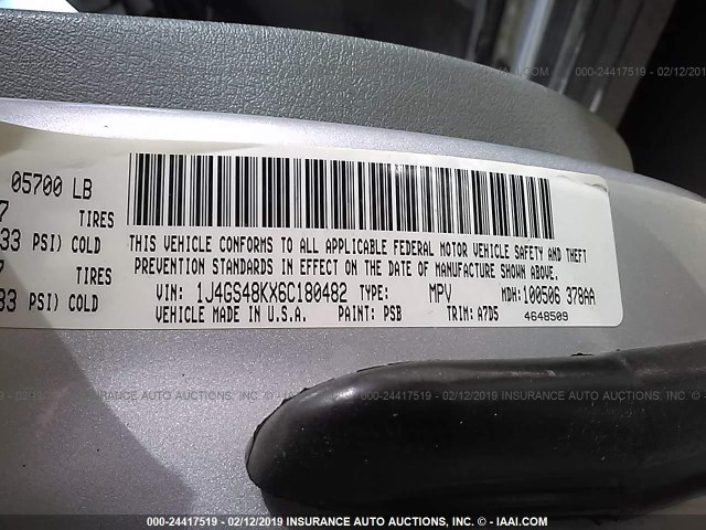 1J4GS48KX6C180482 - 2006 JEEP GRAND CHEROKEE LAREDO/COLUMBIA/FREEDOM 银色 照片 9