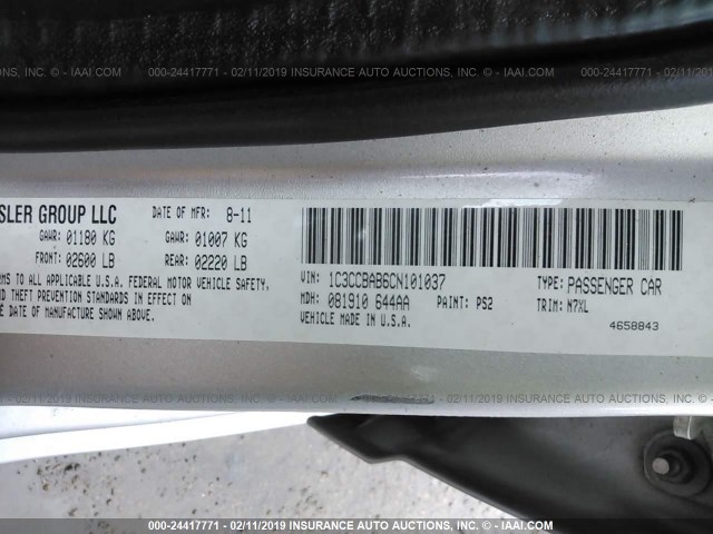 1C3CCBAB6CN101037 - 2012 CHRYSLER 200 LX SILVER photo 9