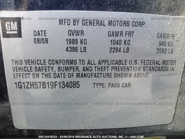 1G1ZH57B19F134085 - 2009 CHEVROLET MALIBU 1LT ლურჯი ფოტო 9